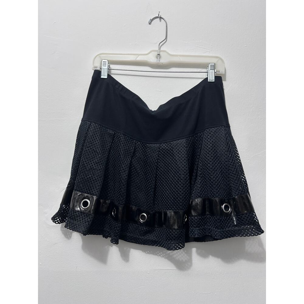 Tripp NYC Black Mesh Mini Skirt XL Gothic Punk Y2K Pleated Skater Grommet Trim